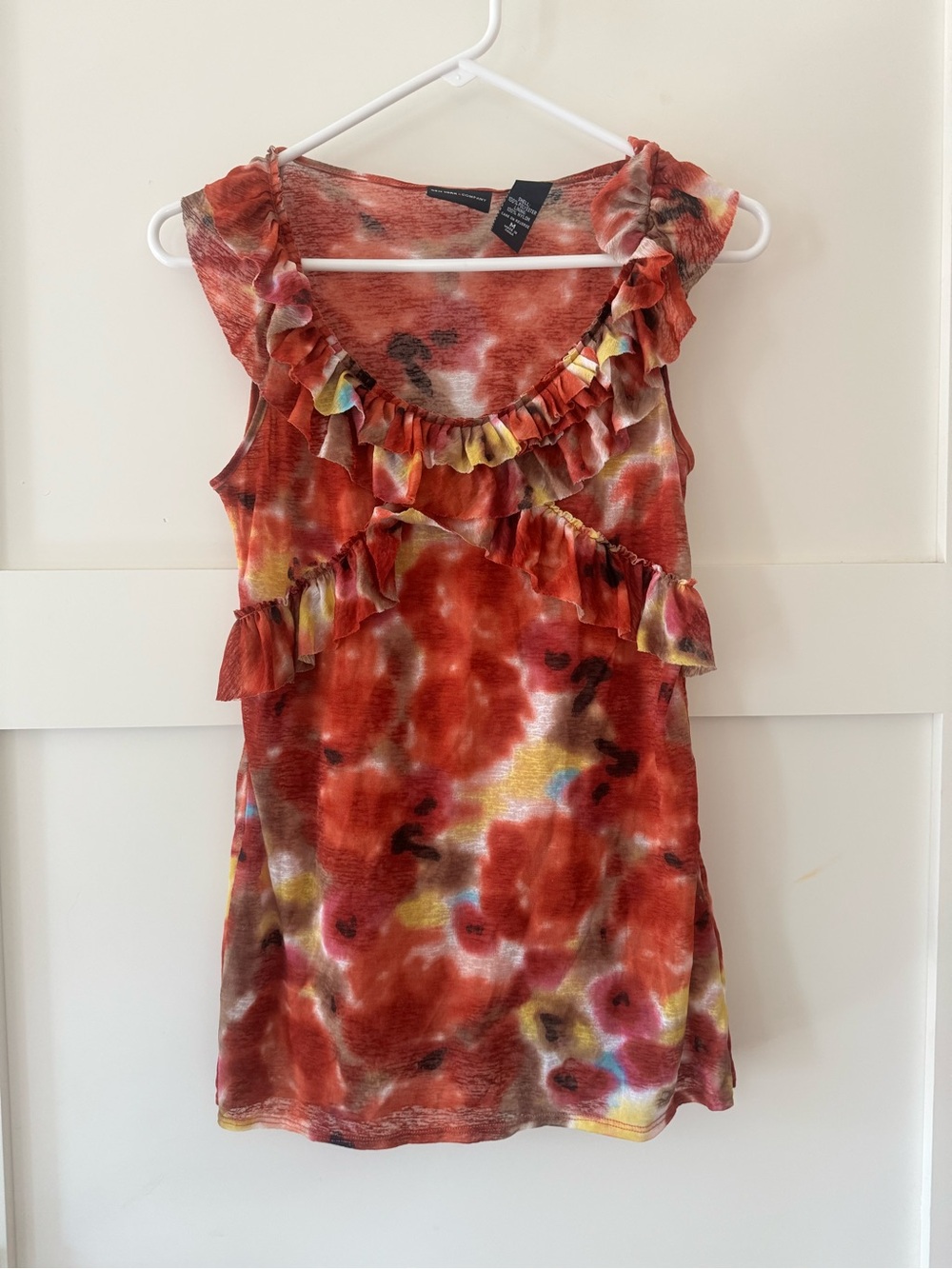 Vintage NY&C Whimsigoth Sleeveless Ruffle Tie-Dye Tank Top - Red Multi Size M